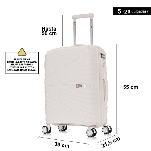 Maleta de cabina 55x39x21.5 cm (46L) Polipropileno - Candado Incrustado - 20 Pulgadas - Blanco - Chocolate