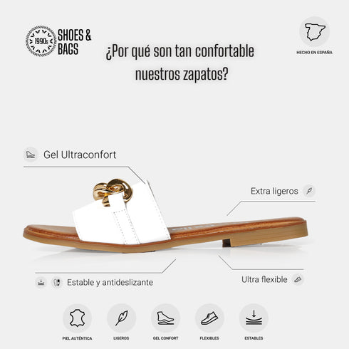 Sandalias de mujer de piel con adorno blanco Charo