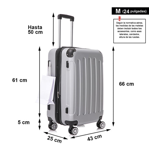 RAYKONG Maleta Mediana ABS 66x43x25cm | 71L | 24 Pulgadas | hasta 23kg semirígidas - Plata
