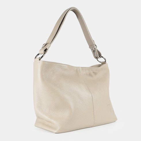 Bolso de hombro para mujer de piel con bandolera extensible khaki Mara