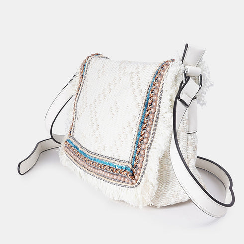 Bolso de bandolera para mujer de lona étnica blanco Asya