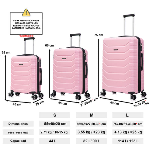 Raykong Juego de maletas 3 piezas | Maleta Cabina 55cm | Mediana Expansible 65cm | Grande Expansible 75cm - Watt (Rosa Claro)
