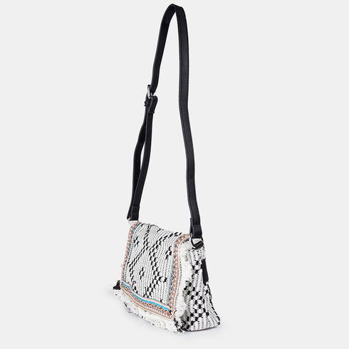 Bolso de bandolera para mujer de lona étnica negro Asya