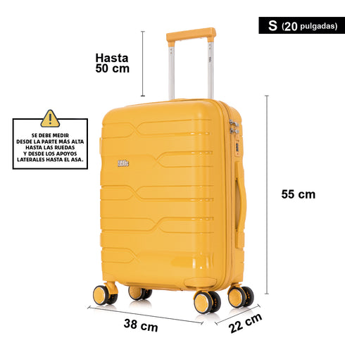 Maleta de cabina 55x38x22 cm (44L) Polipropileno - Candado Incrustado - 20 Pulgadas - Amarillo - Bass