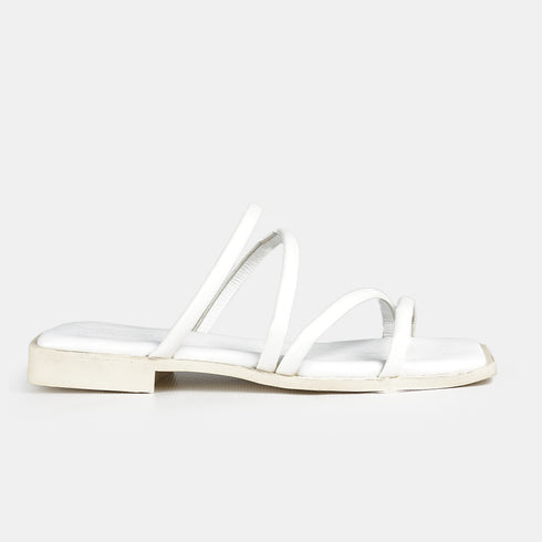 Sandalias planas de piel para mujer con cierres anillados blanco Livia