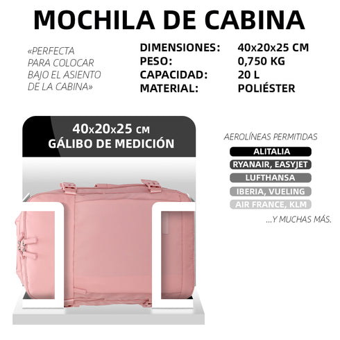 Raykong Mochila de cabina Ryanair 40x20x25cm (20L) Rosa