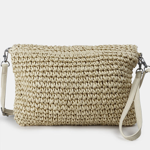 Bolso bandolera de rafia con bolitas para mujer beige Nadia