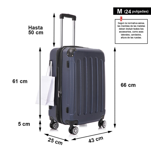 RAYKONG Maleta Mediana ABS 66x43x25cm | 71L | 24 Pulgadas | hasta 23kg semirígidas - AzulMarino