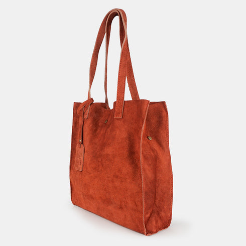 Bolso tote de piel serraje liso de mujer naranja Cloe
