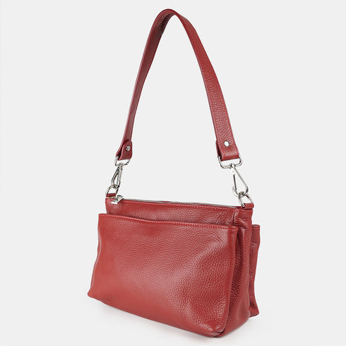 Bolso bandolera de piel para mujer con asa corta burdeos Martina