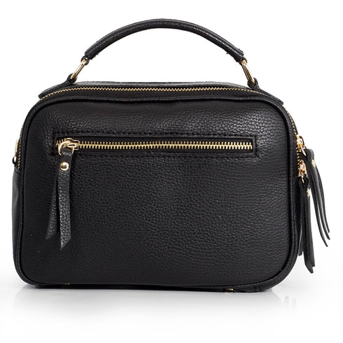 Bolso de bandolera de piel con asa de mano doble cremallera Negro Elsa