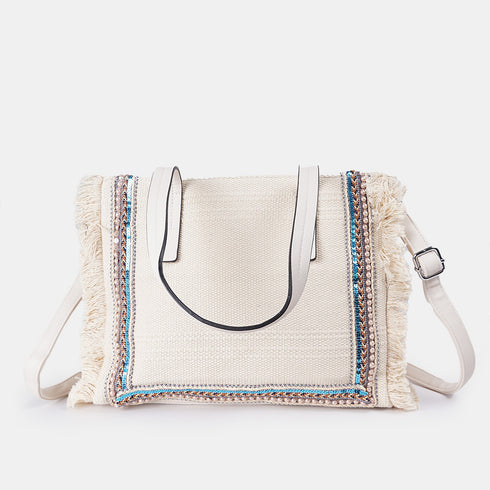 Bolso shopper para mujer de lona étnica beige Indira