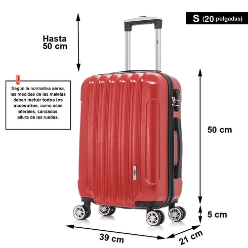 Maleta Cabina 55x39x21cm Policarbonato (45L) - 20 Pulgadas Rojo - Seda