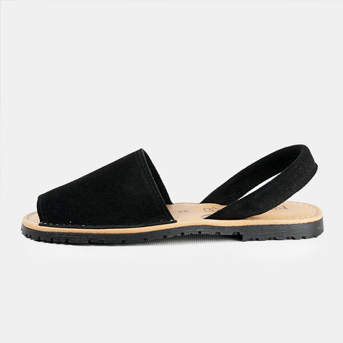 Menorquinas de piel para mujer negro serraje Adara