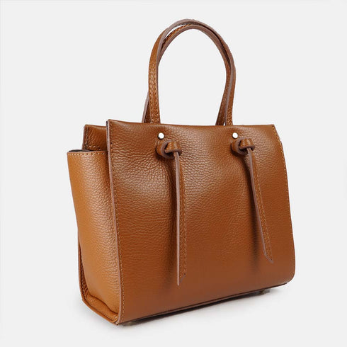 Bolso bandolera mujer de piel con asas de mano marrón Mercedes