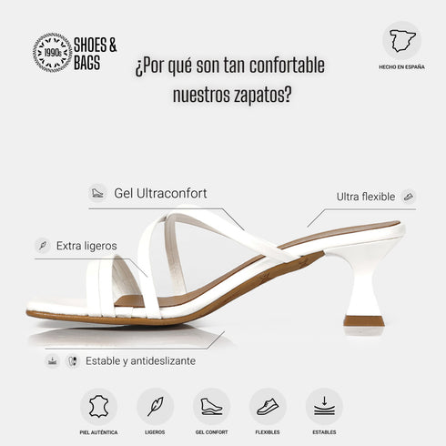 Sandalias con tiras tacón blanco Penélope