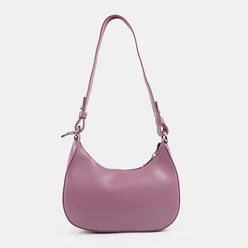 Bolso de hombro para mujer de piel saffiano con bandolera larga lila Maribel
