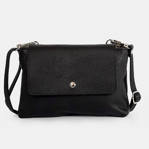 Bolso bandolera de piel con solapa Negro Cinti