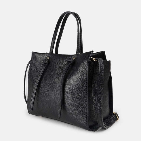 Bolso bandolera mujer de piel con asas de mano negro Mercedes