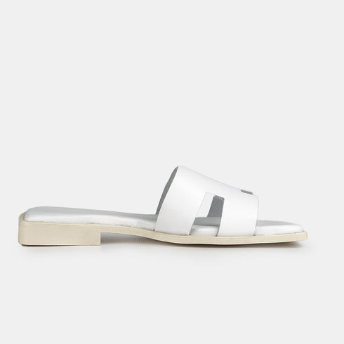 Sandalias planas de piel para mujer con empeine en cruz blanco Sandra