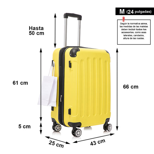 RAYKONG Maleta Mediana ABS 66x43x25cm | 71L | 24 Pulgadas | hasta 23kg semirígidas - Amarillo