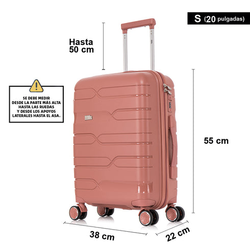Maleta de cabina 55x38x22 cm (44L) Polipropileno - Candado Incrustado - 20 Pulgadas - Rosa dorado - Bass