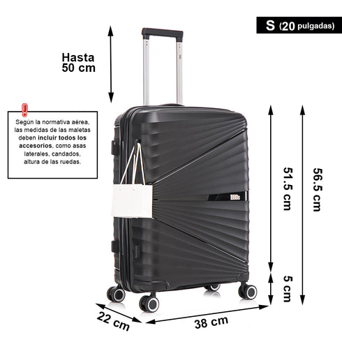Juego de maletas PP Rígida 3 piezas|Maleta Cabina 55cm|Maleta Mediana 65cm Expandible |Maleta Grande 75cm Expandible |Choco Negro