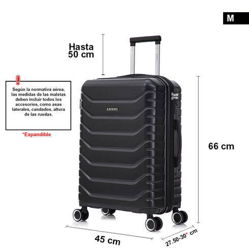 RAYKONG Maleta Mediana Expandible ABS+Policarbonato 66x45x27.50cm - 30cm Extendido | 82L - 90L | 24 Pulgadas |23kg semirígidas candado combinación - Negro
