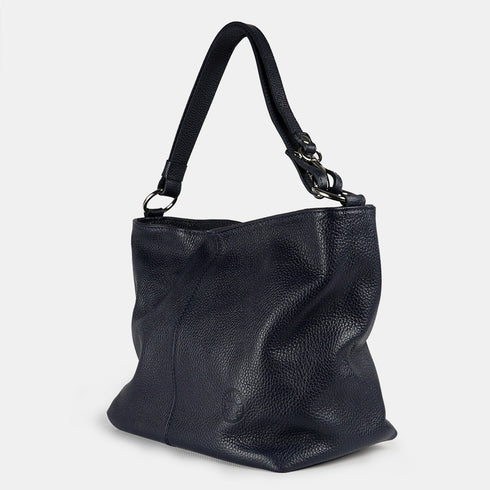 Bolso de hombro para mujer de piel con bandolera extensible azul marino Mara