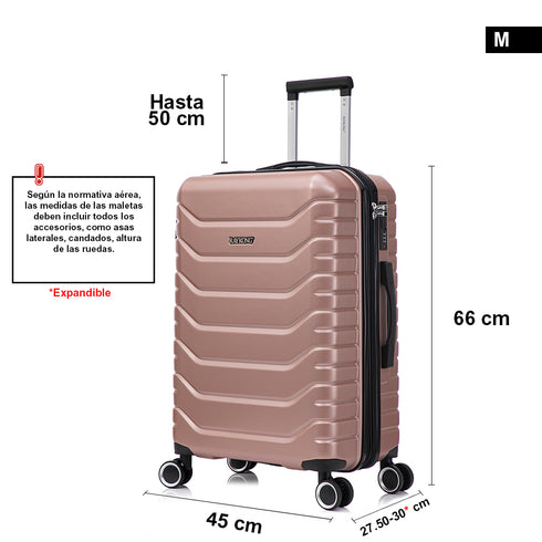 RAYKONG Maleta Mediana Expandible ABS+Policarbonato 66x45x27.50cm - 30cm Extendido | 82L - 90L | 24 Pulgadas |23kg semirígidas candado combinación - RosaDorada