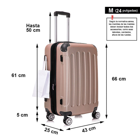 RAYKONG Maleta Mediana ABS 66x43x25cm | 71L | 24 Pulgadas | hasta 23kg semirígidas - RosaDorada