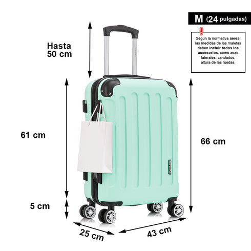 RAYKONG Maleta Mediana ABS 66x43x25cm | 71L | 24 Pulgadas | hasta 23kg semirígidas - Menta