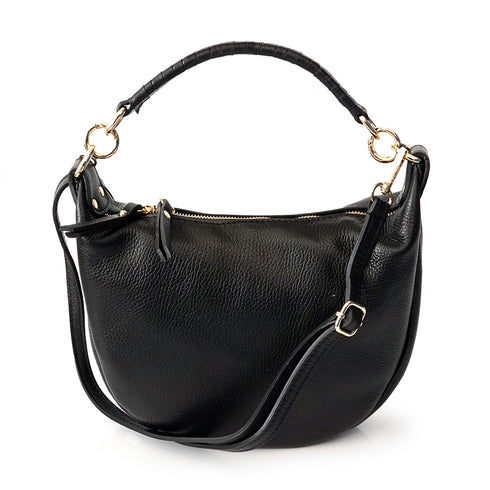 Bolso bandolera de piel para mujer con asa corta Negro Noa
