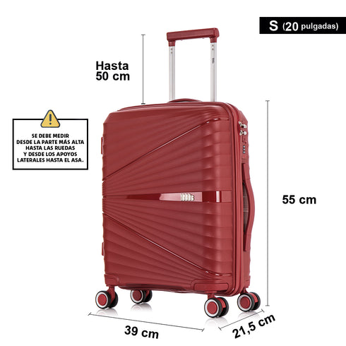 Maleta de cabina 55x39x21.5 cm (46L) Polipropileno - Candado Incrustado - 20 Pulgadas - Burdeos - Chocolate