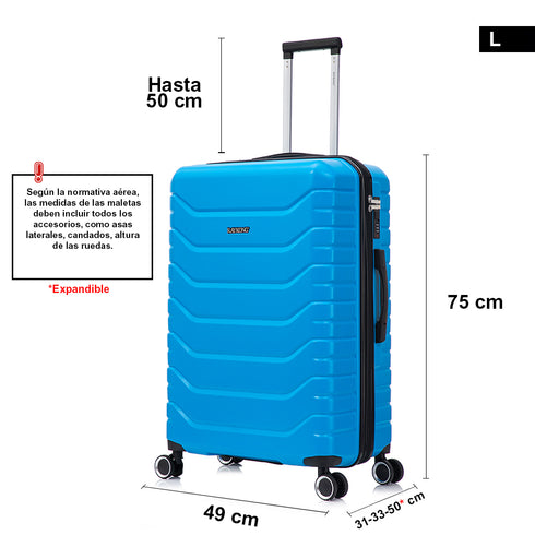 RAYKONG Maleta Grande Expandible ABS+Policarbonato 75x49x31cm - 33.50cm Extendido | 114L - 123L | 28 Pulgadas | 25kg semirígidas candado combinación - Turquesa