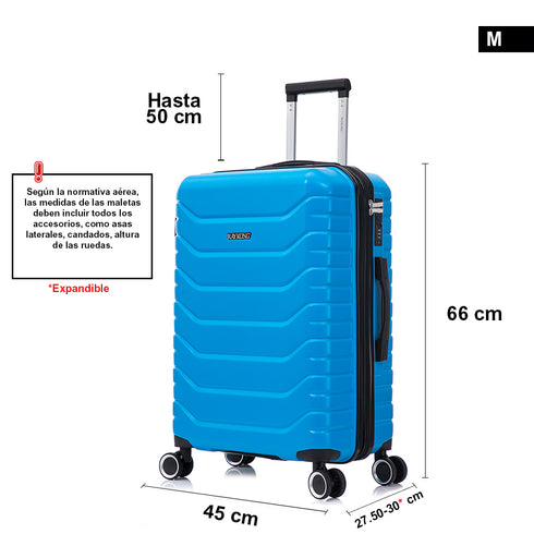 RAYKONG Maleta Mediana Expandible ABS+Policarbonato 66x45x27.50cm - 30cm Extendido | 82L - 90L | 24 Pulgadas |23kg semirígidas candado combinación - Turquesa
