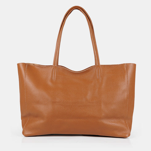 Bolso shopper para mujer de piel para personalizar marrón Luna