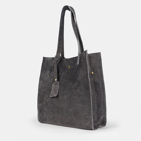Bolso tote de piel serraje liso de mujer gris Cloe