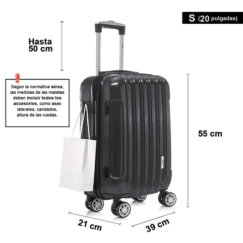 Maleta Cabina 55x39x21cm Policarbonato 45L - 20 Pulgadas Negro - Seda