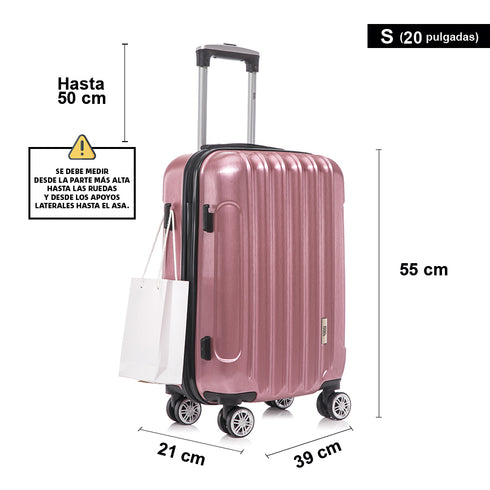 Maleta Cabina 55x39x21cm Policarbonato 45L - 20 Pulgadas RosaDorada - Seda