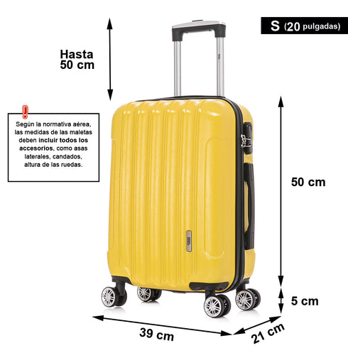 Maleta Cabina 55x39x21cm Policarbonato (45L) - 20 Pulgadas Amarillo - Seda