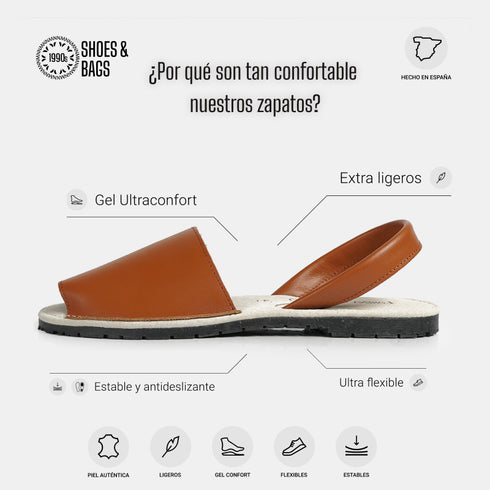 Menorquinas de piel para mujer marrón Adara