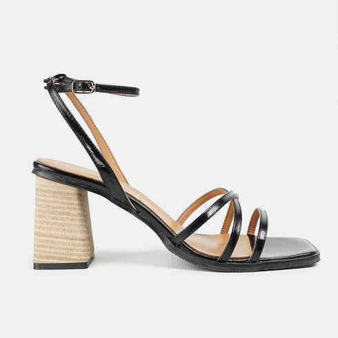 Sandalias con tacón de piel para mujer negro Esmeralda