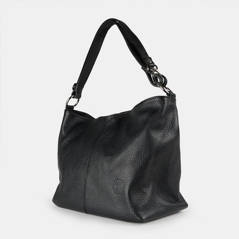 Bolso de hombro para mujer de piel con bandolera extensible negro Mara
