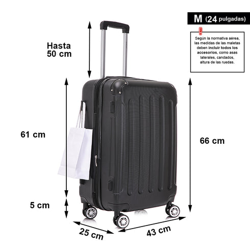 RAYKONG Maleta Mediana ABS 66x43x25cm | 71L | 24 Pulgadas | hasta 23kg semirígidas - Negro
