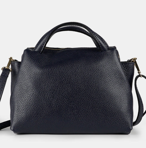 Bolso bandolera para mujer de piel con asas de mano azul marino Amelie