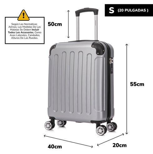 Raykong Maleta Cabina ABS 55x40x20cm (44L) Maxima aprovechamiento de espacio - 20 Pulgadas - Plateada