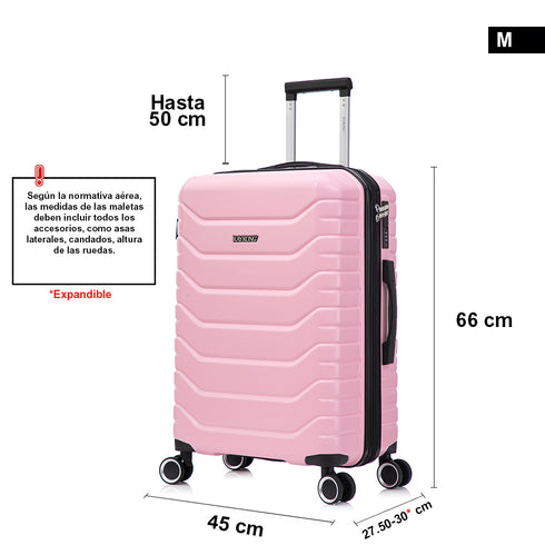 RAYKONG Maleta Mediana Expandible ABS+Policarbonato 66x45x27.50cm - 30cm Extendido | 82L - 90L | 24 Pulgadas |23kg semirígidas candado combinación - RosaClaro