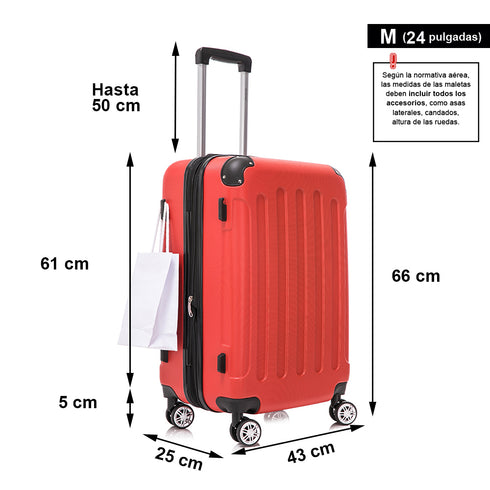 RAYKONG Maleta Mediana ABS 66x43x25cm | 71L | 24 Pulgadas | hasta 23kg semirígidas - Rojo