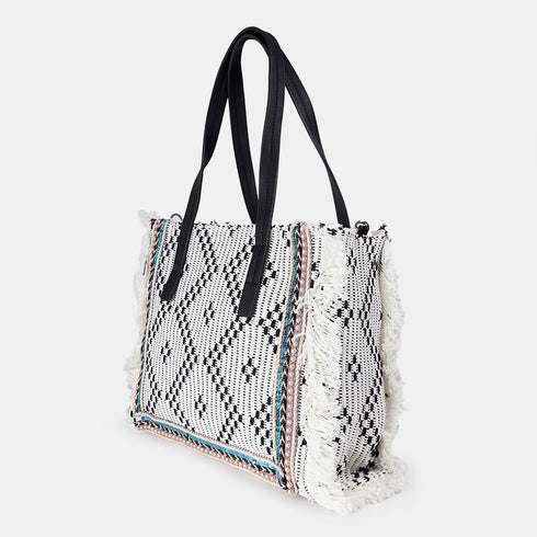 Bolso shopper para mujer de lona étnica negro Indira